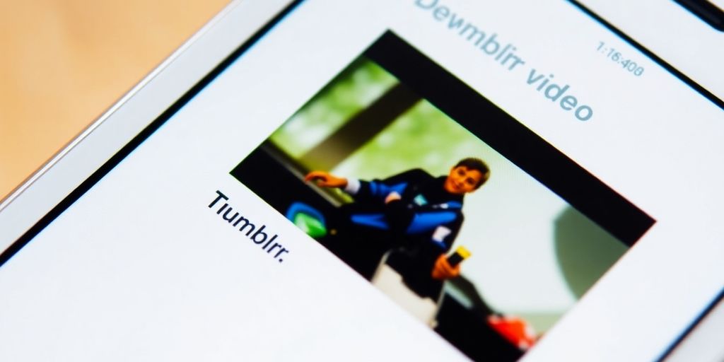 iPhone downloading a Tumblr video with a vibrant display.